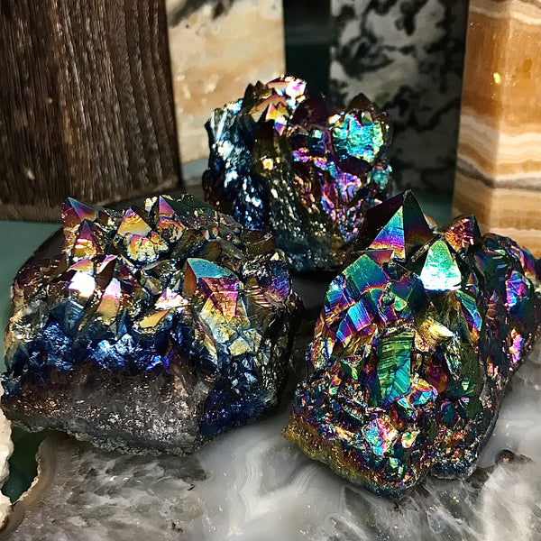 Peacock Aura Quartz Cluster