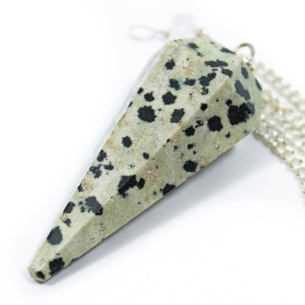 Dalmatian Jasper  Pendulum on Silver Chain