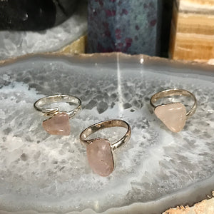 Rose Quartz Silver Electro-form Ring Size 8