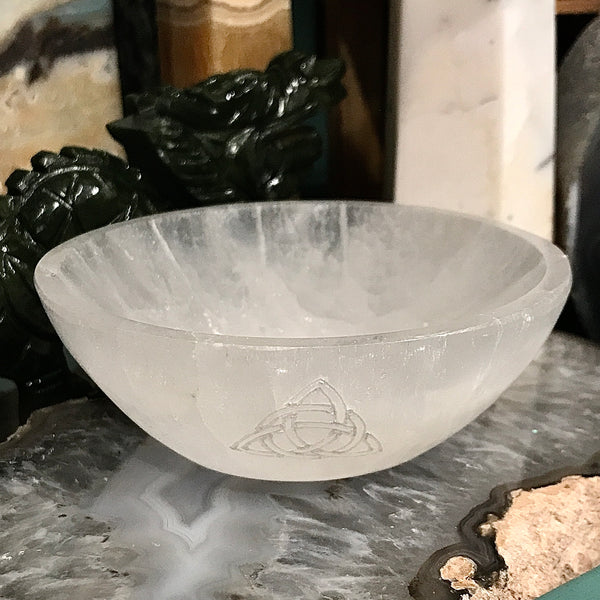 Triquetra Carved 3.5 Inch Selenite Bowl