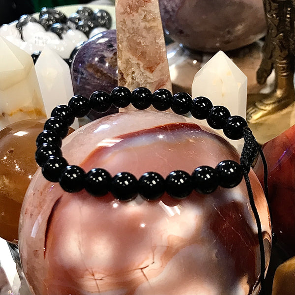 Obsidian 8mm Macrame Bracelet by Zen Den San Pedro