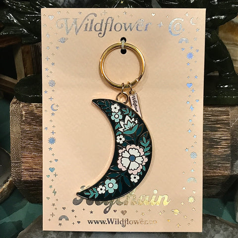 Botanical Moon Enamel Keychain