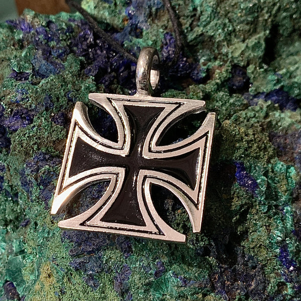 Templar Cross Pendant Pewter Black Enamel