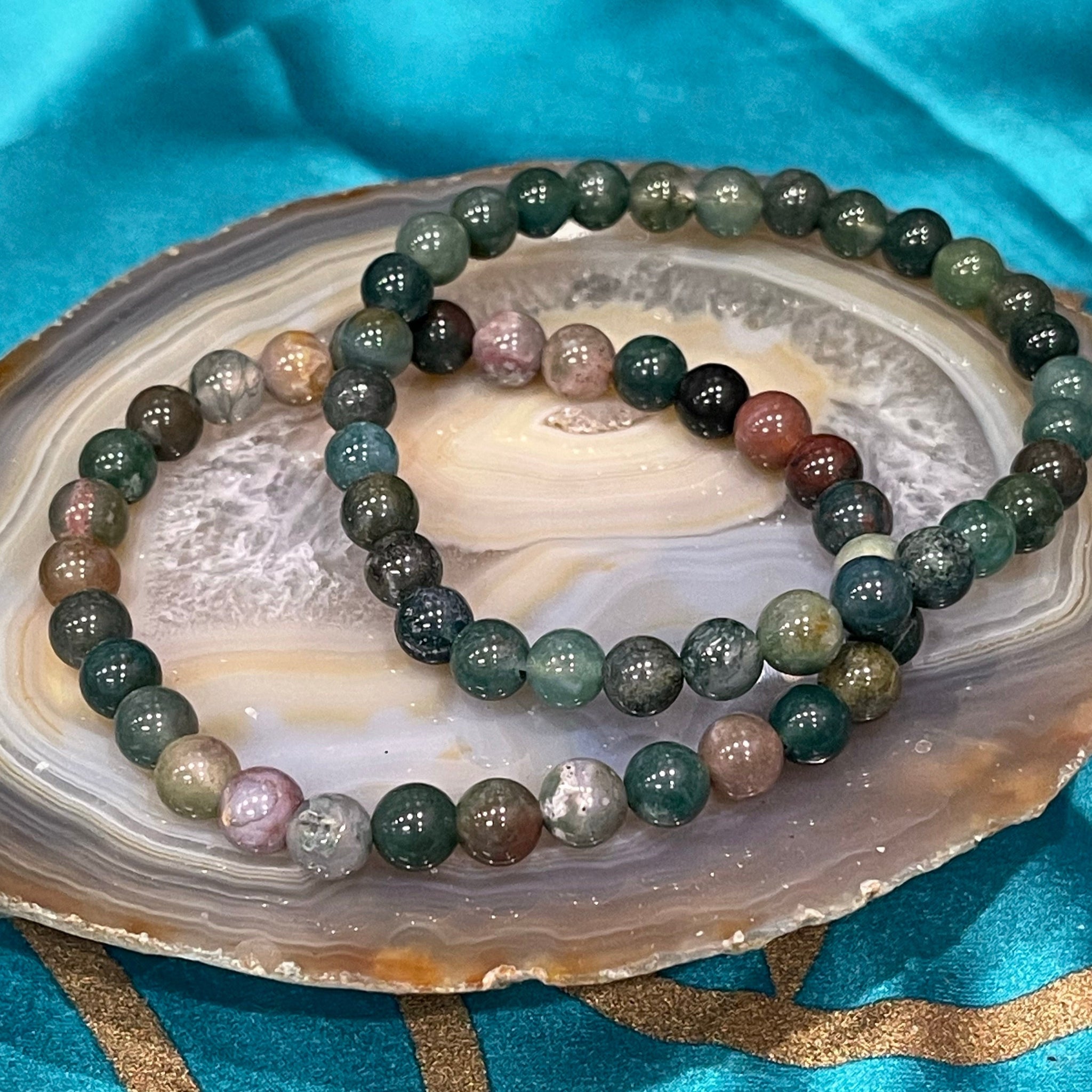 Moss Agate 6mm Round Bead Stackable Bracelet