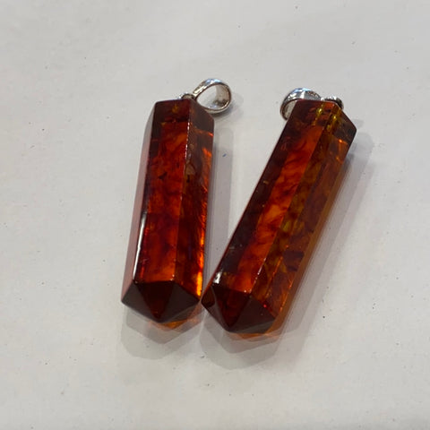 Sterling Amber Dagger Pendant