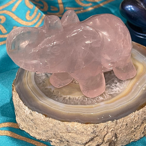 Rose Quartz Elephant Carving 3.5 Inch