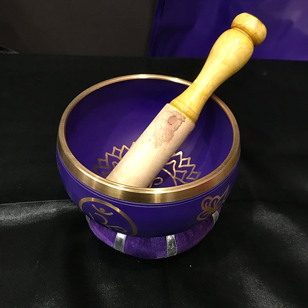 Purple 7 Chakras Singing Bowl with Cushion, Stick & Box