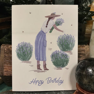 Lavender Gardener Happy Birthday Blank Card by Ingrid Press