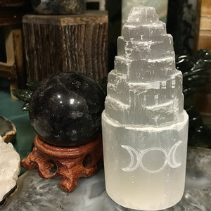 Triple Moon Carved 4 Inch Selenite Tower