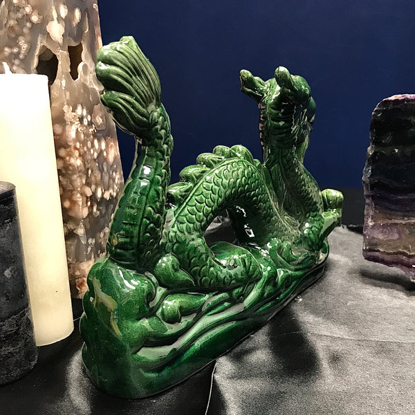 Imperial Dragon Ceramic Statue Green