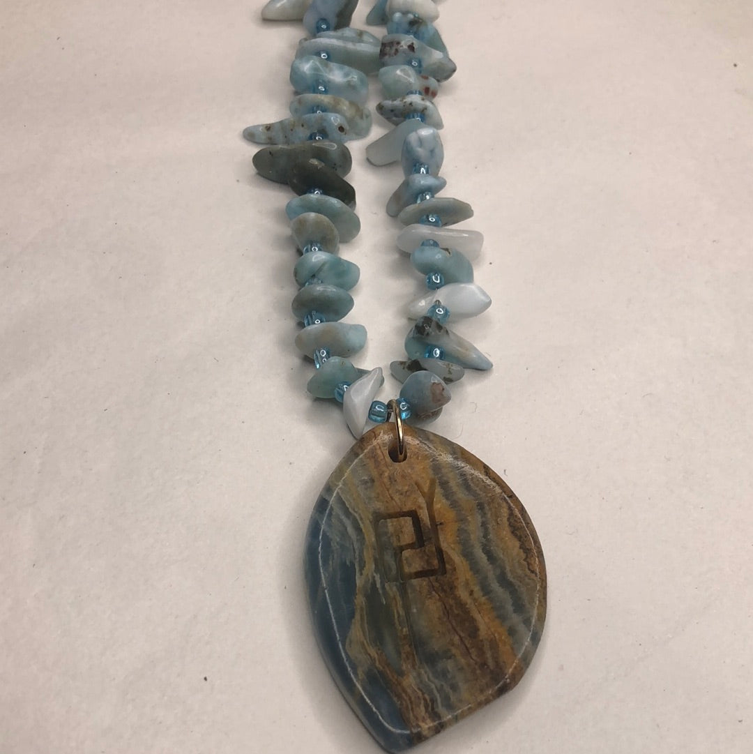 Blue Calcite Hovave Art Pendant Larimar Beaded Necklace