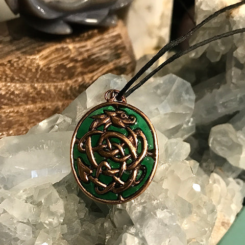 Celtic Dragon Bronze Pendant Necklace