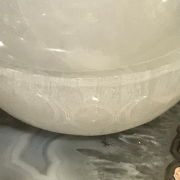 Triple Moon Carved 3.5 Inch Selenite Bowl