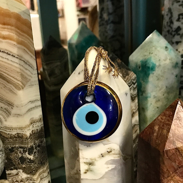 Evil Eye Gold Rimmed Blue Wall Hanging from Turkey