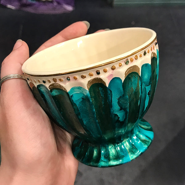 Offering Bowl in Teal Vintage China with Swarovski Crystal Edge