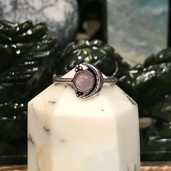 Sterling Silver Crescent Moon Ring with Gemstone