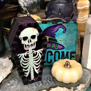 Light Up Painted Wood Coffin Box 2.5 by 4.5 inches