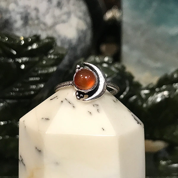 Sterling Silver Crescent Moon Ring with Gemstone