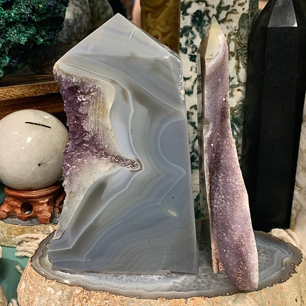 Amethyst Druzy and Agate Slab Carving