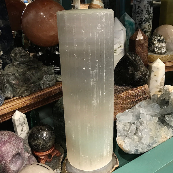 Selenite Cylinder Lamp 10 inches