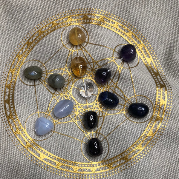 Sacred Geometry 7 Chakras crossbody bag Natural Tan with Gemstones