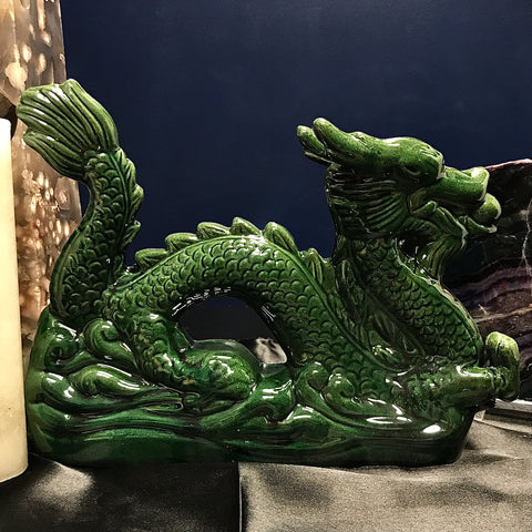 Imperial Dragon Ceramic Statue Green