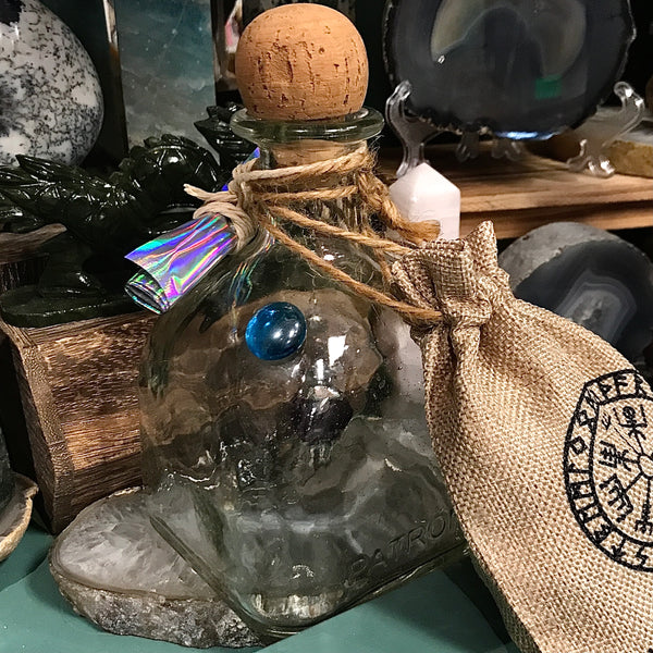 Scrying Repurposed Glass Bottle with Rune Set Zen Den Exclusive