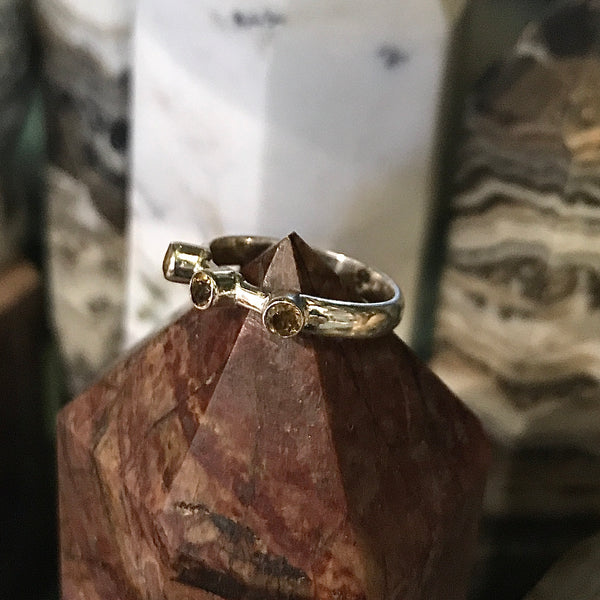 Citrine 3 Stone Sterling Ring Size 7