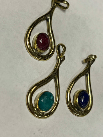 Teardrop Gold Plated Pendant with Center Stone