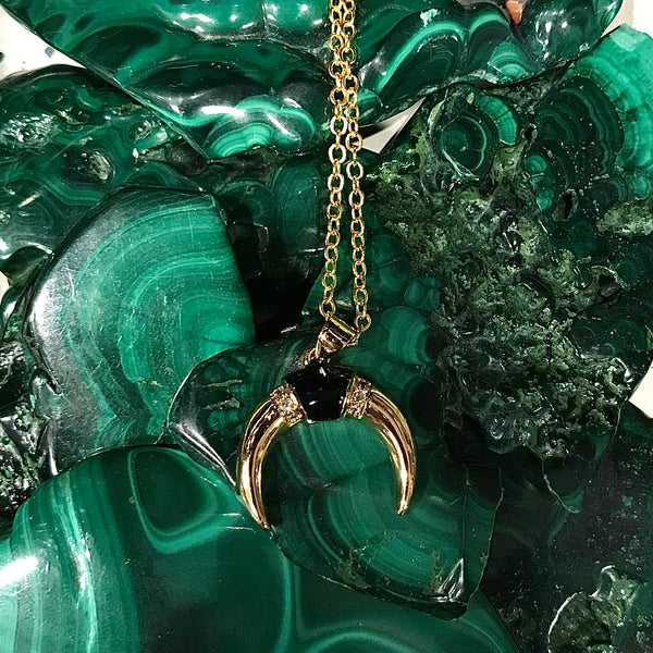 Golden Divine Feminine Crescent Moon Gold Finish Necklace