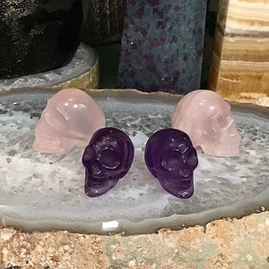 Mini Skull Carving in Amethyst or Rose Quartz