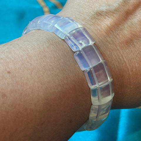 Opalite Double Hole Tile Strand Stretch Bangle Bracelet