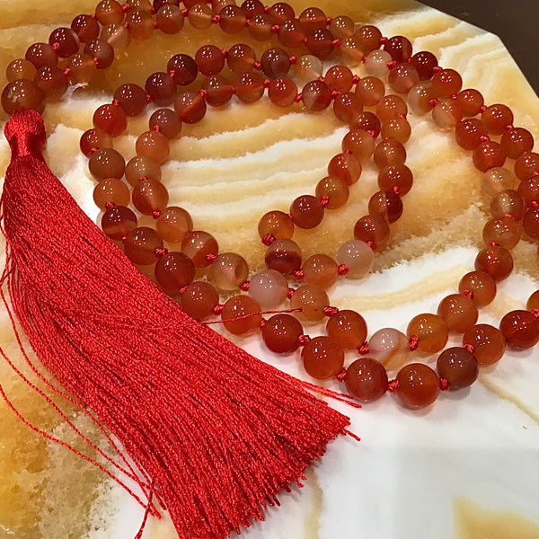 Carnelian 108 Bead Mala Necklace