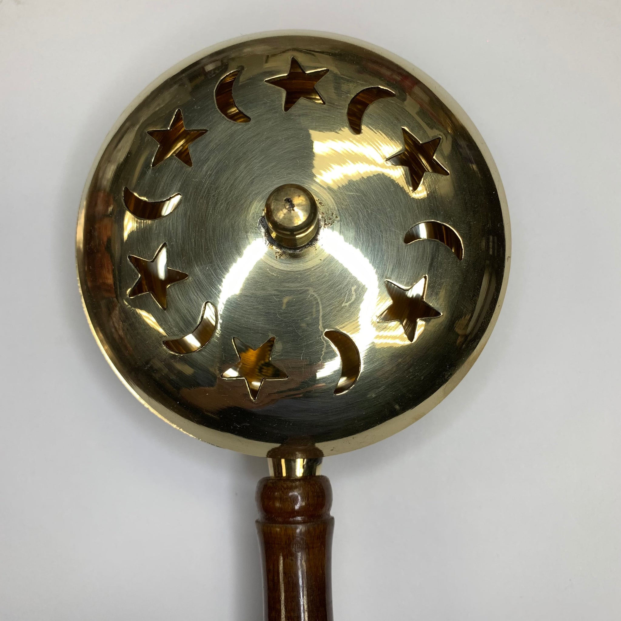 Brass Moon and Star Wood Handle Incense Burner