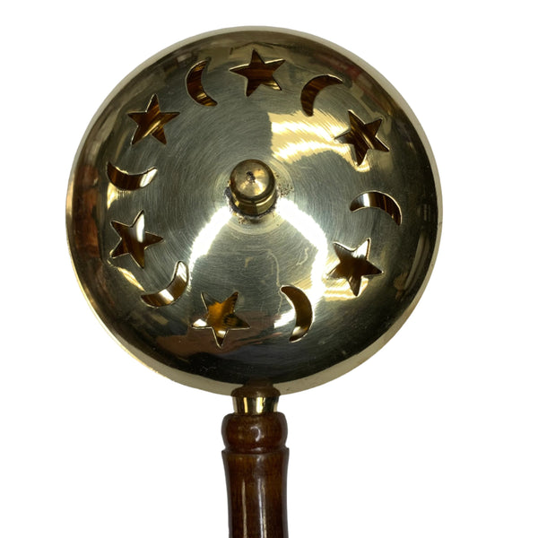 Brass Moon and Star Wood Handle Incense Burner