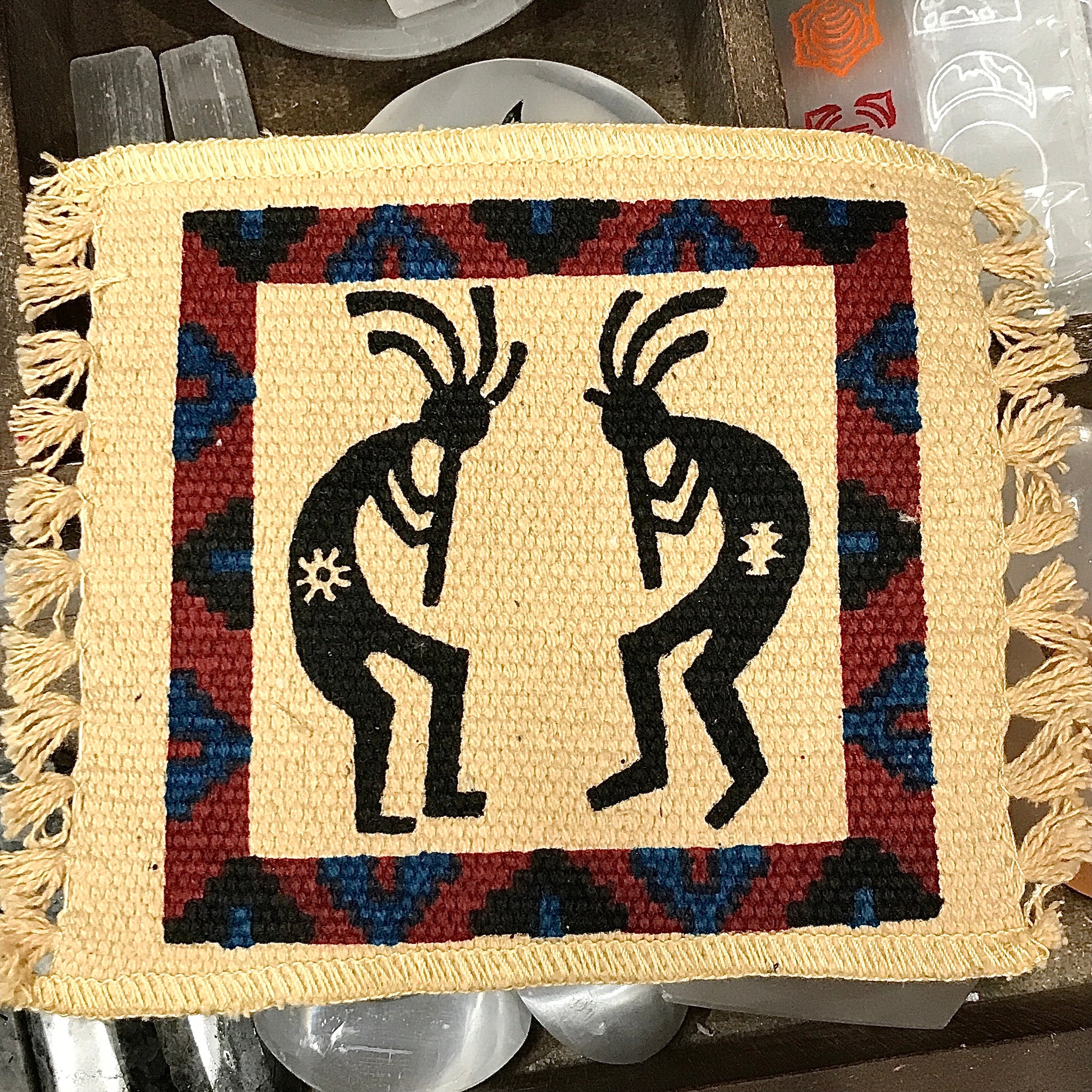 Kokopelli Mini Weaved Mat 5x6 Inches