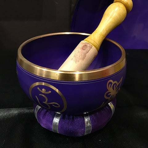 Purple 7 Chakras Singing Bowl with Cushion, Stick & Box