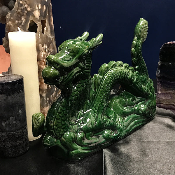 Imperial Dragon Ceramic Statue Green