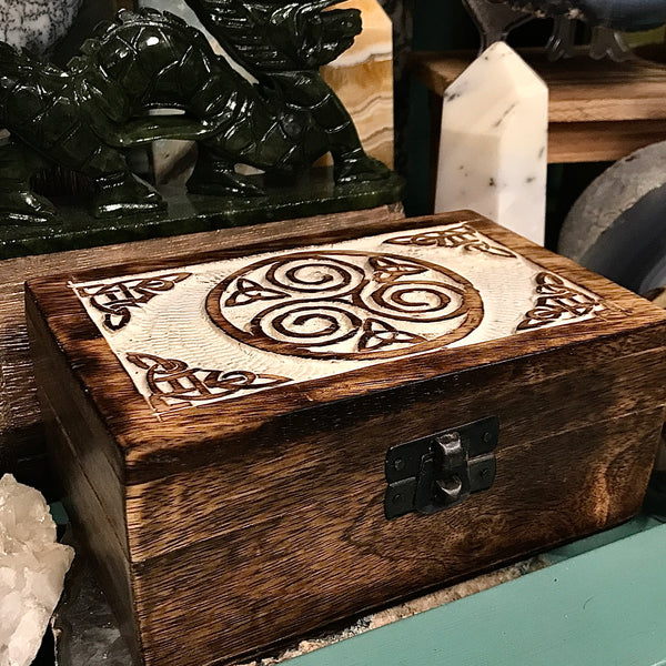 Triskle Carved Wood Box 4 x 6 Inch