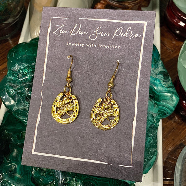 Prosperity Gold Plate Lucky Horseshoe Earrings