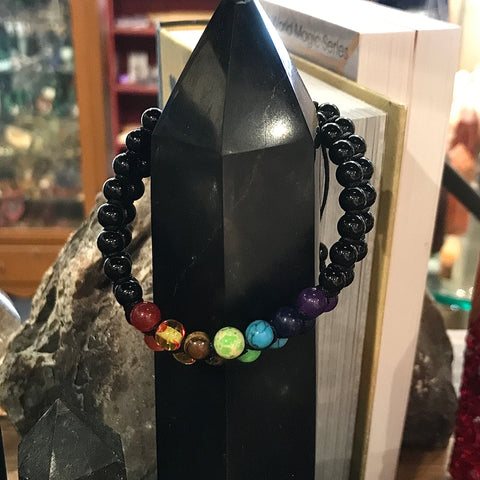 Chakra Obsidian Double Strand Macrame Bracelet