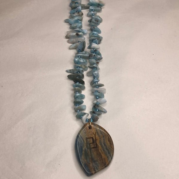 Blue Calcite Hovave Art Pendant Larimar Beaded Necklace