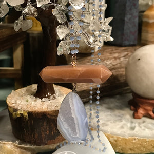 Blue Lace Agate Moonstone and Chalcedony 36 Inch Necklace