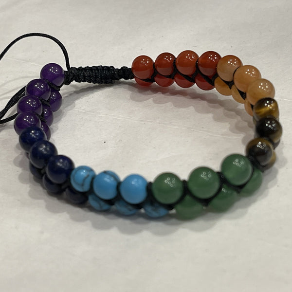 Double Strand Chakra Stone Macrame Bracelet