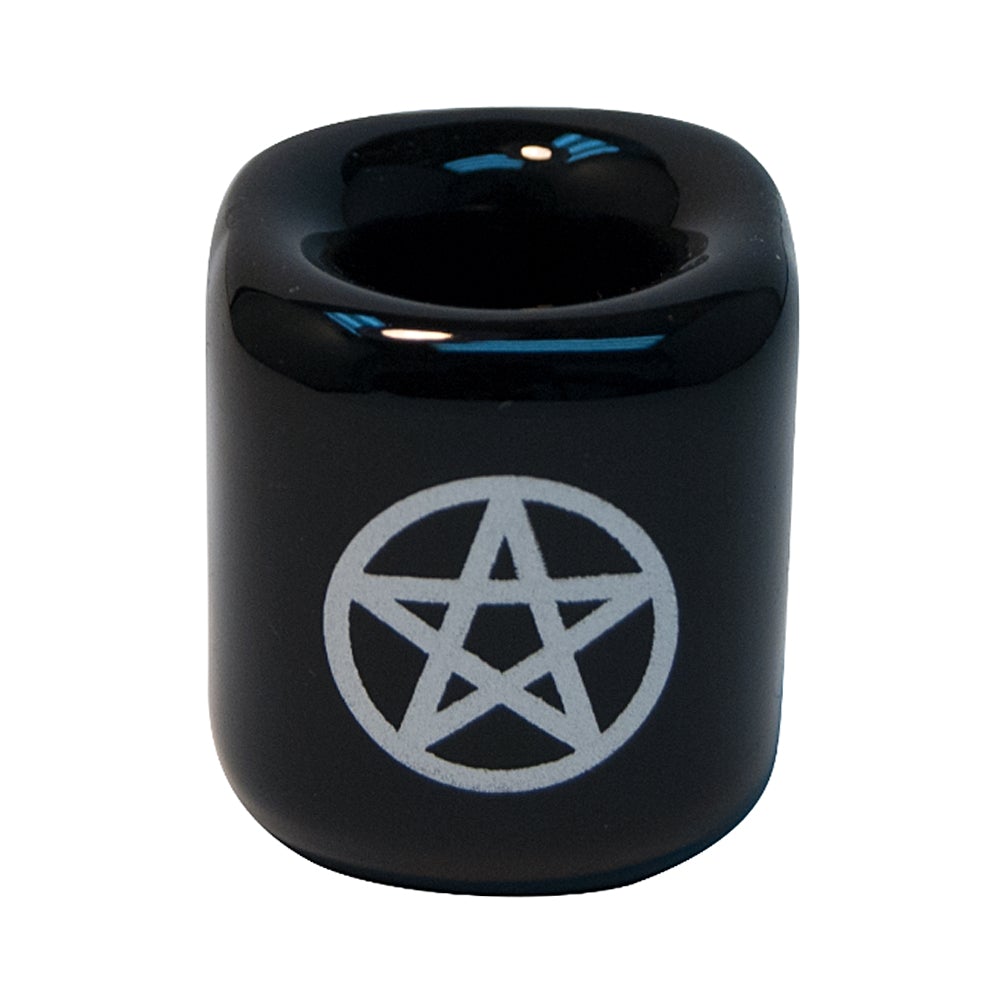 Ceramic chime candle holder black with silver pentagram