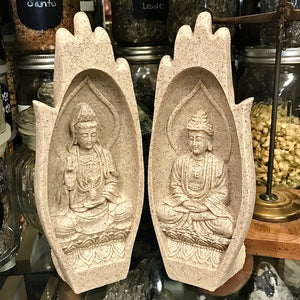 Serenity Hand - Buddha & Kwan Yin - Sandstone and Resin