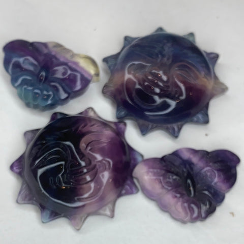 Fluorite Carving -Assorted Shapes - Butterfly, Sun, 9 Tail Fox, Unicorn