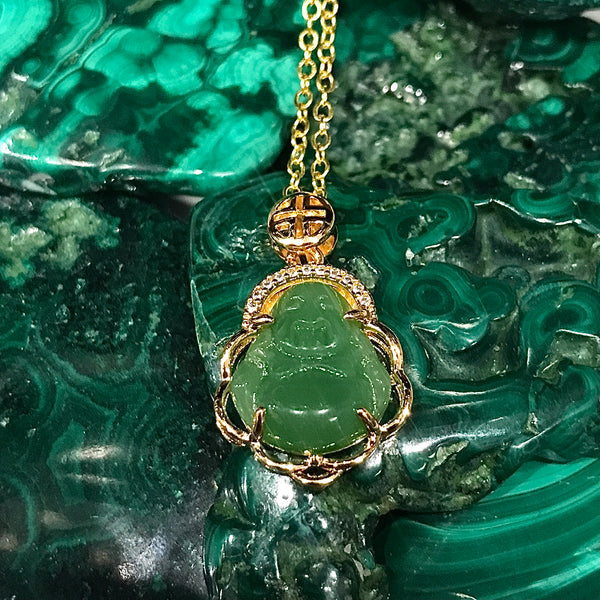 Jade Buddha 14KT GT Pendant Necklace - 18 Inch