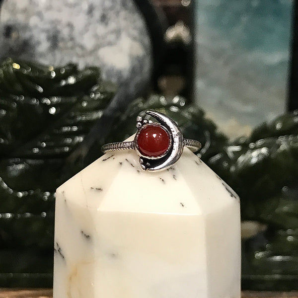 Sterling Silver Crescent Moon Ring with Gemstone