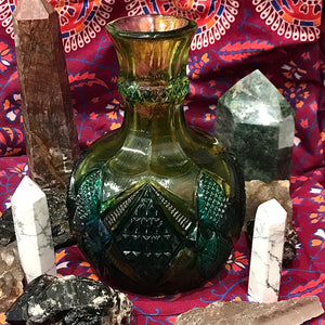 Green Adorned Vintage Glass Bottle Decanter